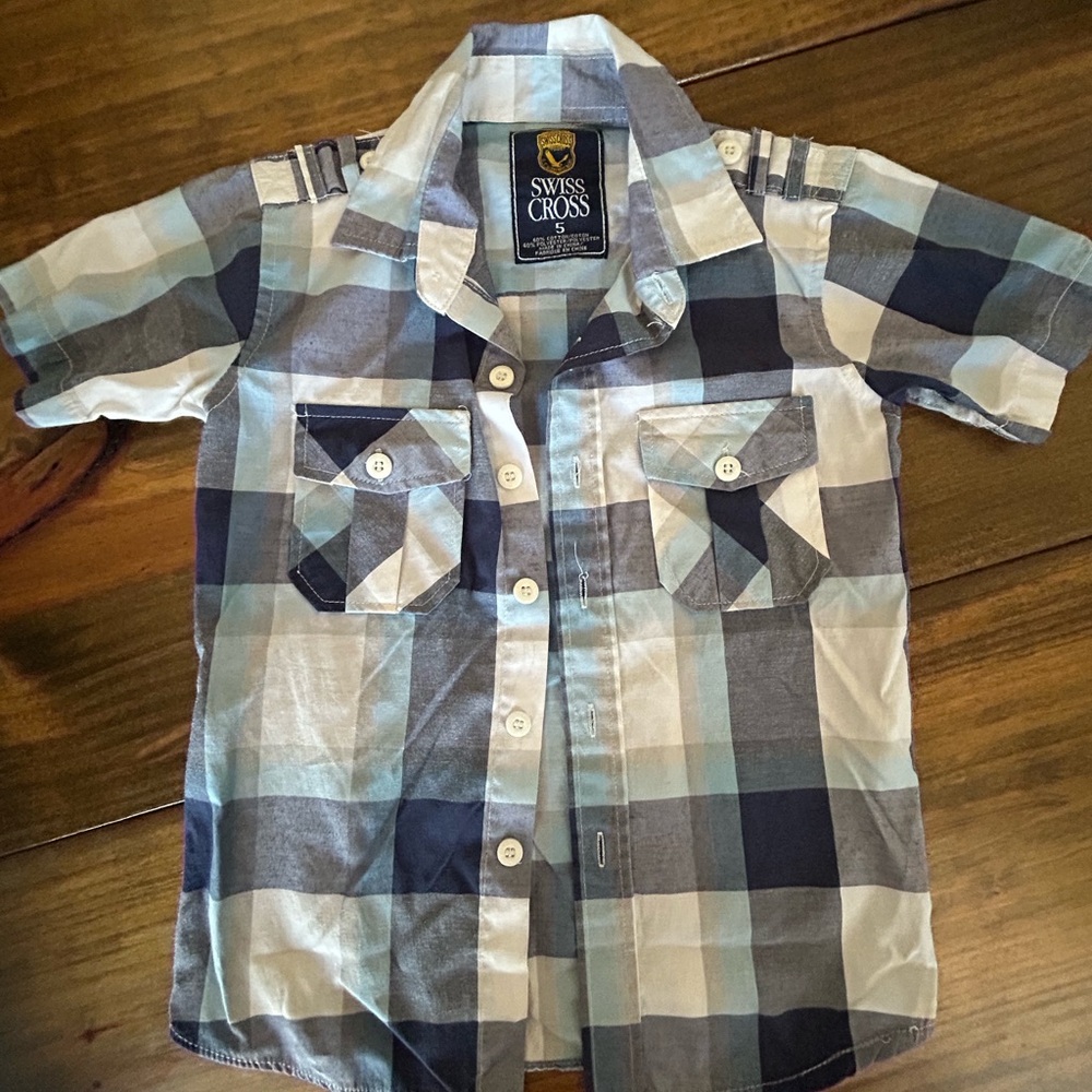 ✨Swiss Cross Kids Blue Checkered Button Down Shirt
